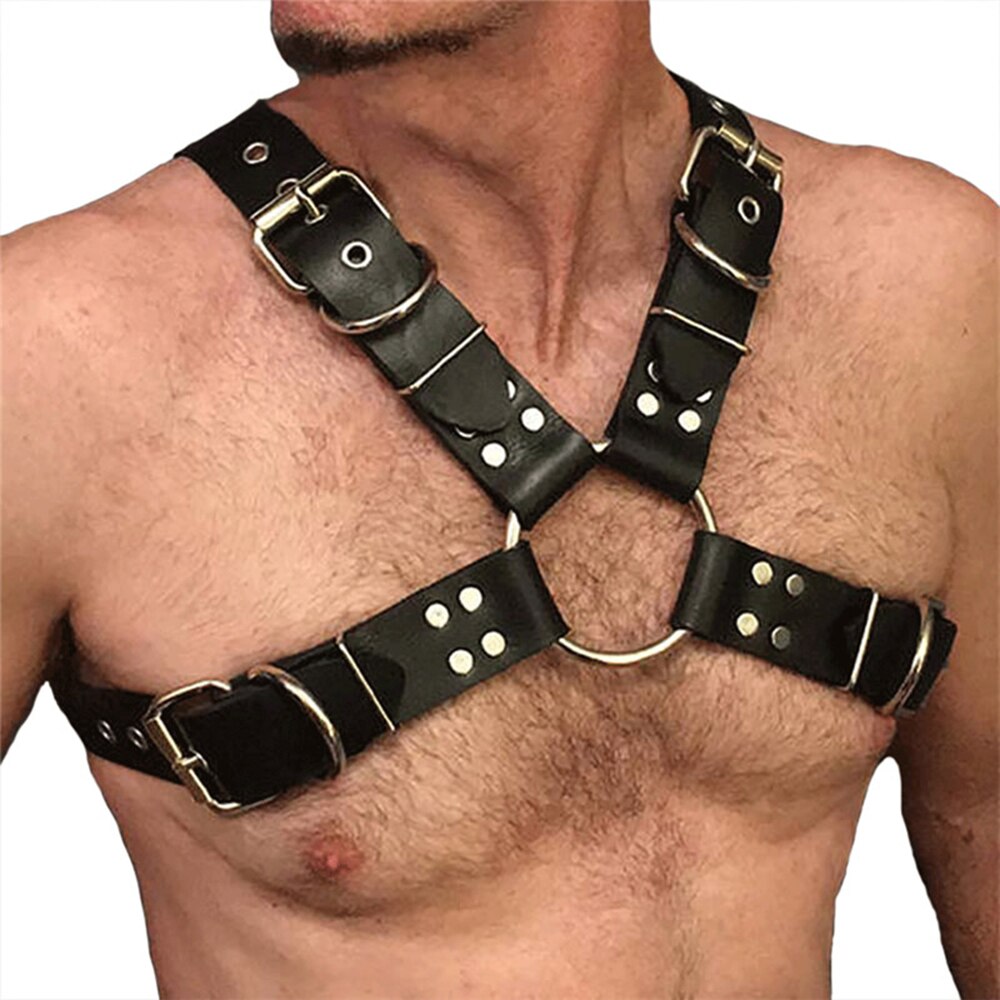 Mens Leather Body Harness - Belt Bondage Leather Male Harness Lingerie - ChastityBondage