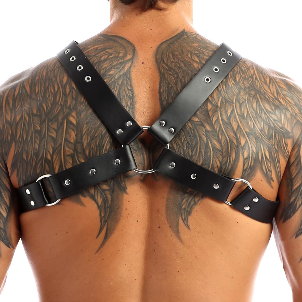 Mens Leather Body Harness - Belt Bondage Leather Male Harness Lingerie - ChastityBondage