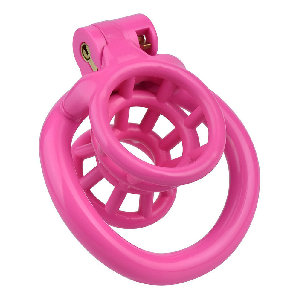 Resin Negative Chastity Cage with 4 Rings - Black/Pink/White - ChastityBondage