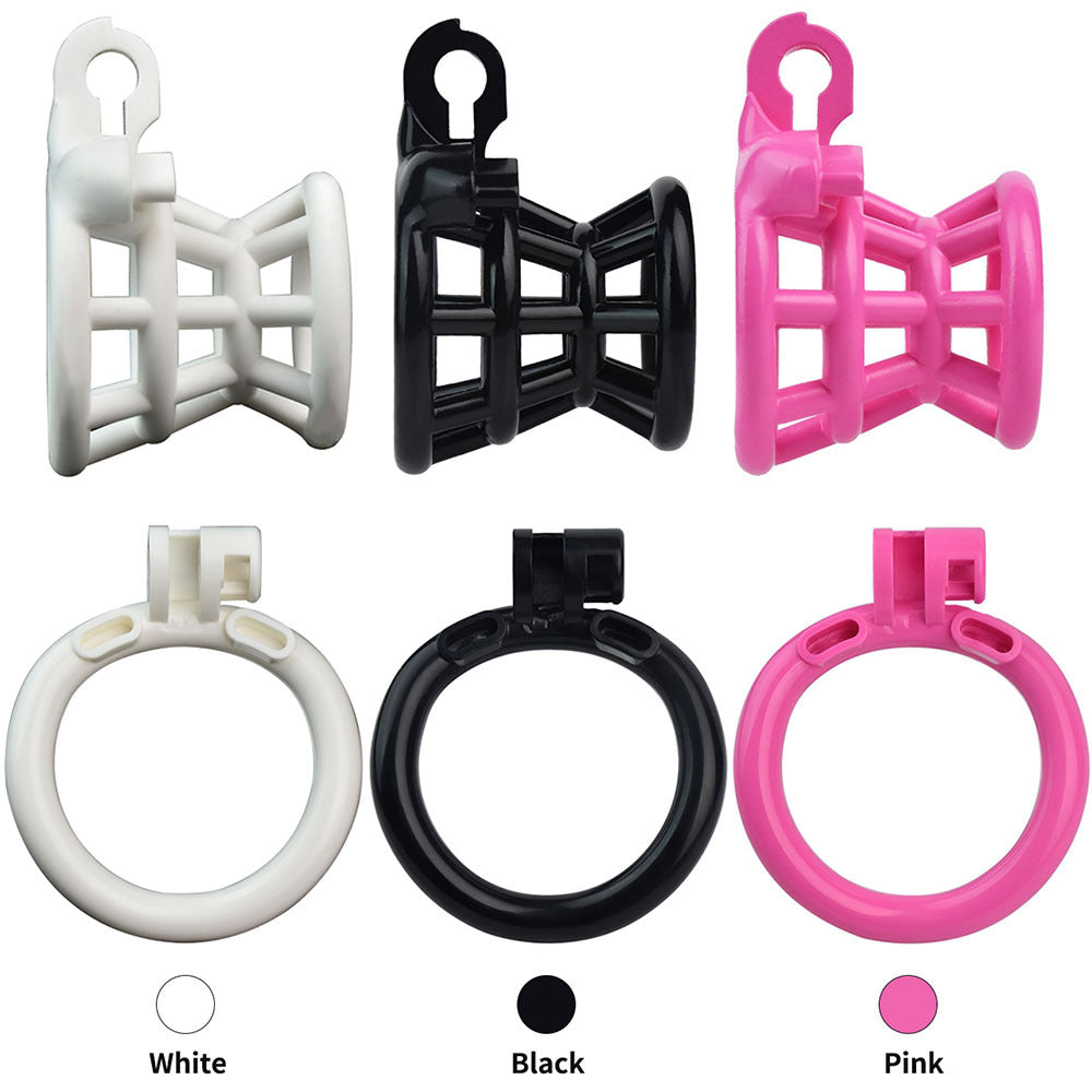 Resin Negative Chastity Cage with 4 Rings - Black/Pink/White - ChastityBondage