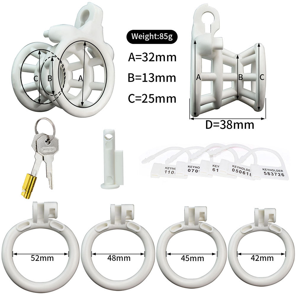 Resin Negative Chastity Cage with 4 Rings - Black/Pink/White - ChastityBondage