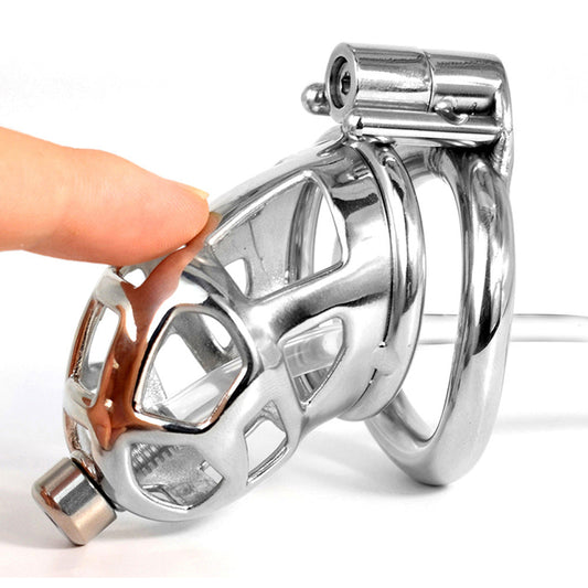 Breathable Metal Cobra Chastity Cage with Silicone Catheter 304 Stainless Steel Cock Cage