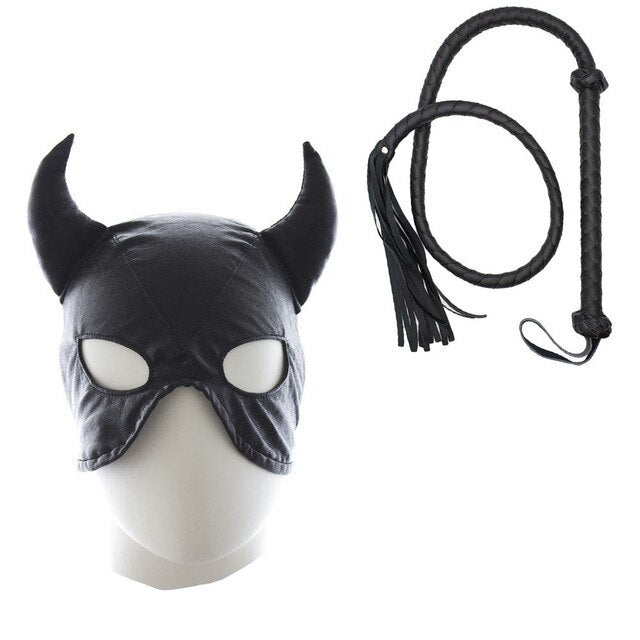 BDSM Mask with Cat Ears - Leather Bondage Hood - Sex Restraints - ChastityBondage