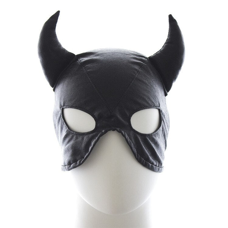 BDSM Mask with Cat Ears - Leather Bondage Hood - Sex Restraints - ChastityBondage
