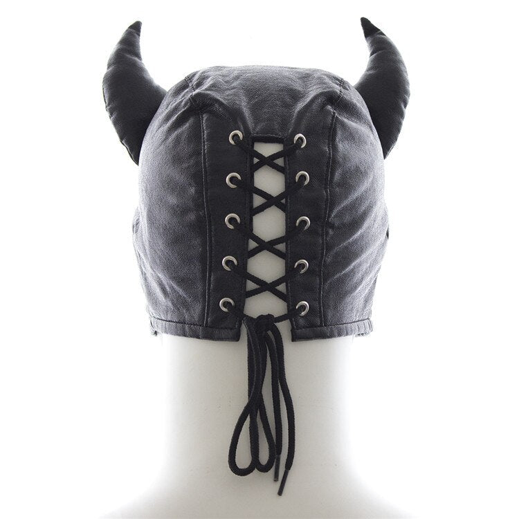 BDSM Mask with Cat Ears - Leather Bondage Hood - Sex Restraints - ChastityBondage