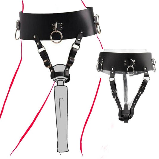 BDSM Harness Chastity Belt For Women - Genuine/PU Leather Bondage Thongs Panties - ChastityBondage