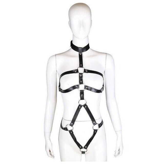 Full Body Leather Harness Straps - BDSM Bondage Lingerie Arm Binder Restraint Breast Slave - ChastityBondage