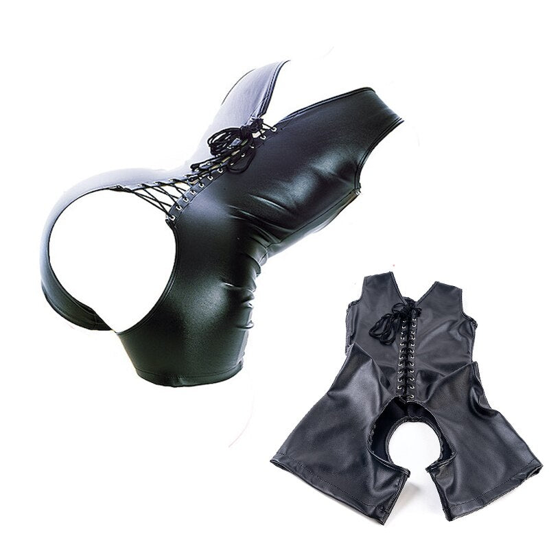 Bondage Lingerie - Open Bust and Cupless Bra Leather Bodysuit - BDSM B ChastityBondage Bondage Lingerie - Open Bust and Cupless Bra Leather Bodysuit - BDSM B ChastityBondage