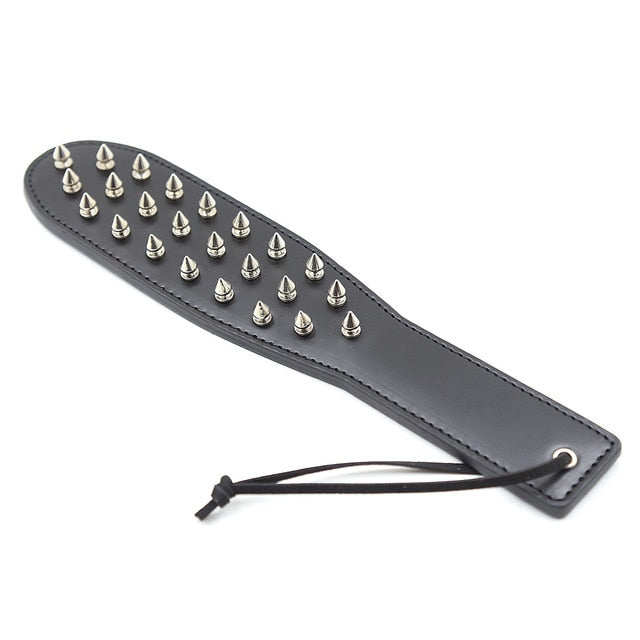 BDSM Sex Spank- PU Leather Restraint, Spiked Whip, Paddle, and Butt Slapper for Bondage Games - ChastityBondage