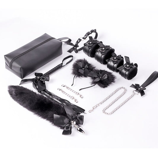 Cute Bondage Kits with Bowtie - Black/Pink BDSM Restraint Kit with Anal Plug - ChastityBondage