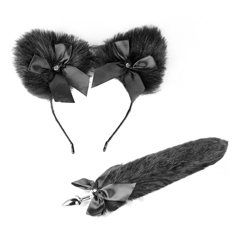 Cute Bondage Kits with Bowtie - Black/Pink BDSM Restraint Kit with Anal Plug - ChastityBondage