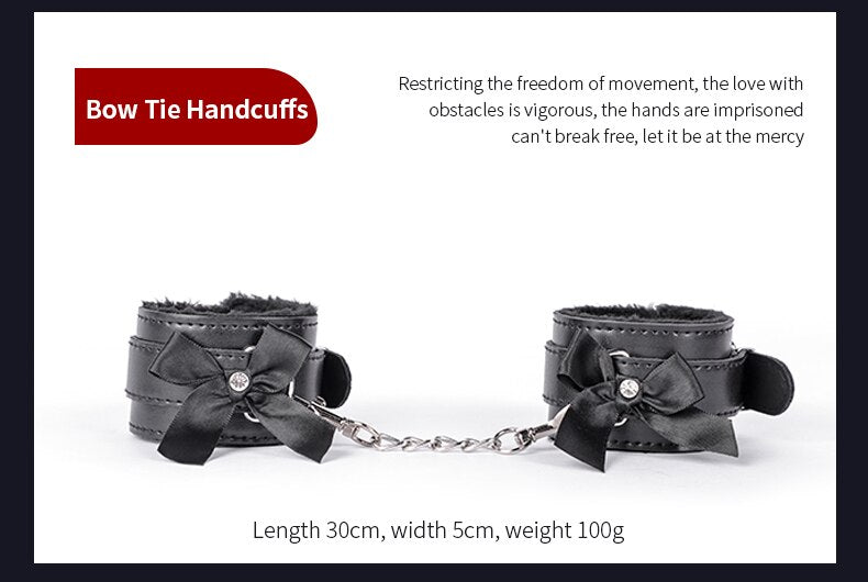 Cute Bondage Kits with Bowtie - Black/Pink BDSM Restraint Kit with Anal Plug - ChastityBondage