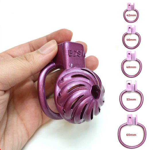 Purple Flower Small Chastity Device Cage Slave Cock Cage BDSM Male Penis Ring Lock Bondage Erotic Gay Ladyboy Sexy Toys for Men - ChastityBondage