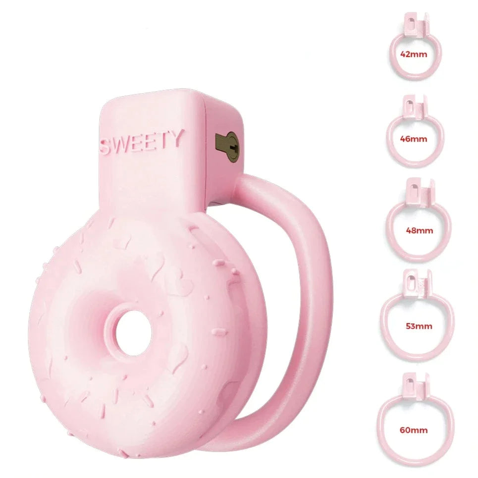 Cute Donut Pink Flat Chastity Cage Cute Tiny Sissy Chastity Training Device  – ChastityBondage