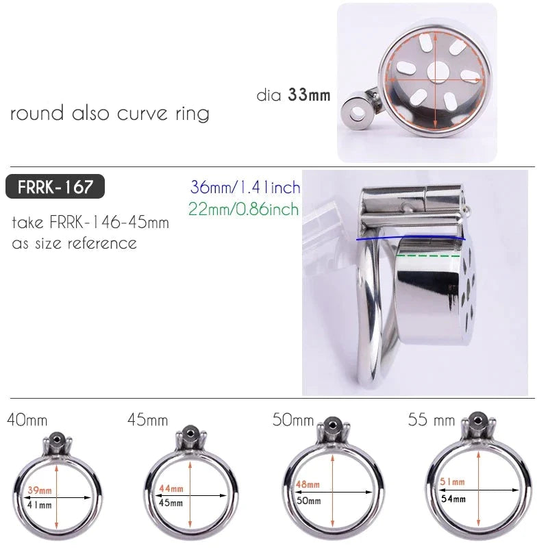 Small Flat Chastity Cage with Removable Metal Catheter and PU Belt