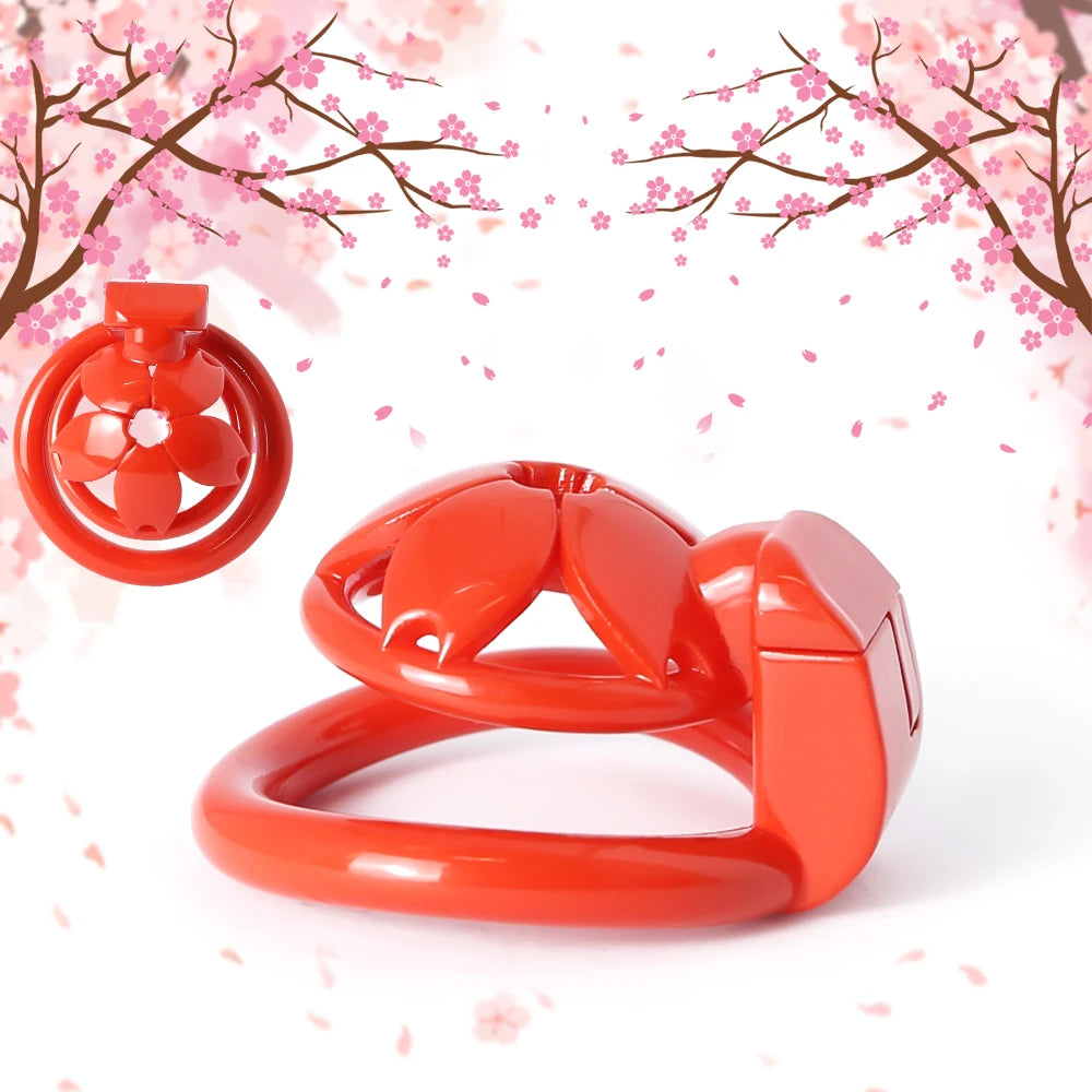 Small Flat Lightweight 3D Printed Sakura Resin Chastity Cage