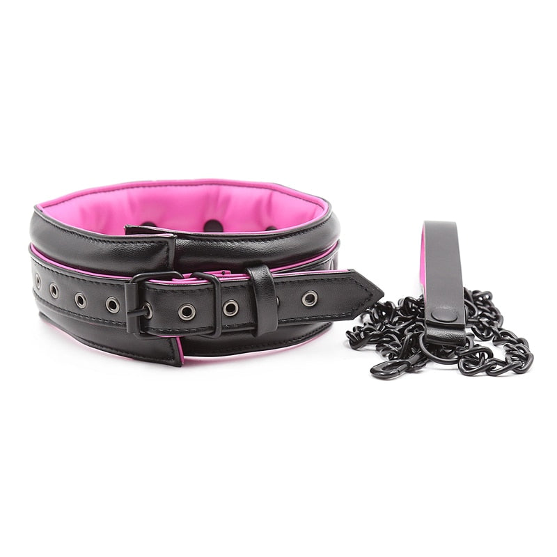 Bondage Collar in Black And Pink