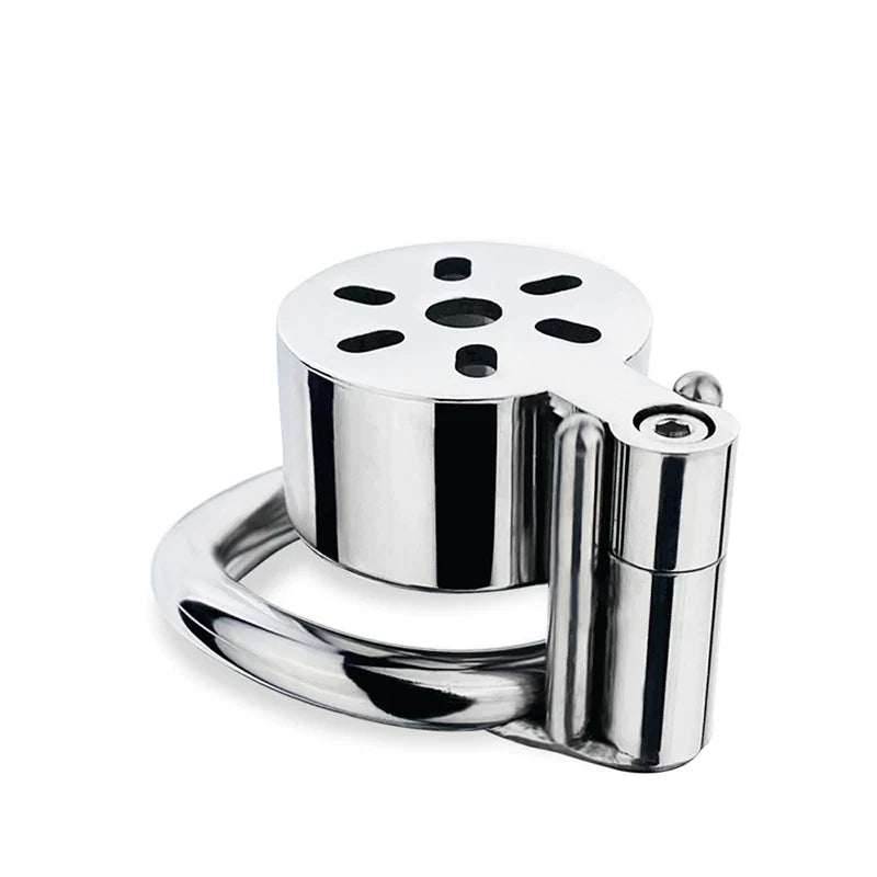 Small Flat Chastity Cage with Removable Metal Catheter and PU Belt