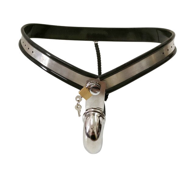 Male Chastity Belt: Stainless Steel Double and Single Wire Cock Cage with Lockable Pants - ChastityBondage