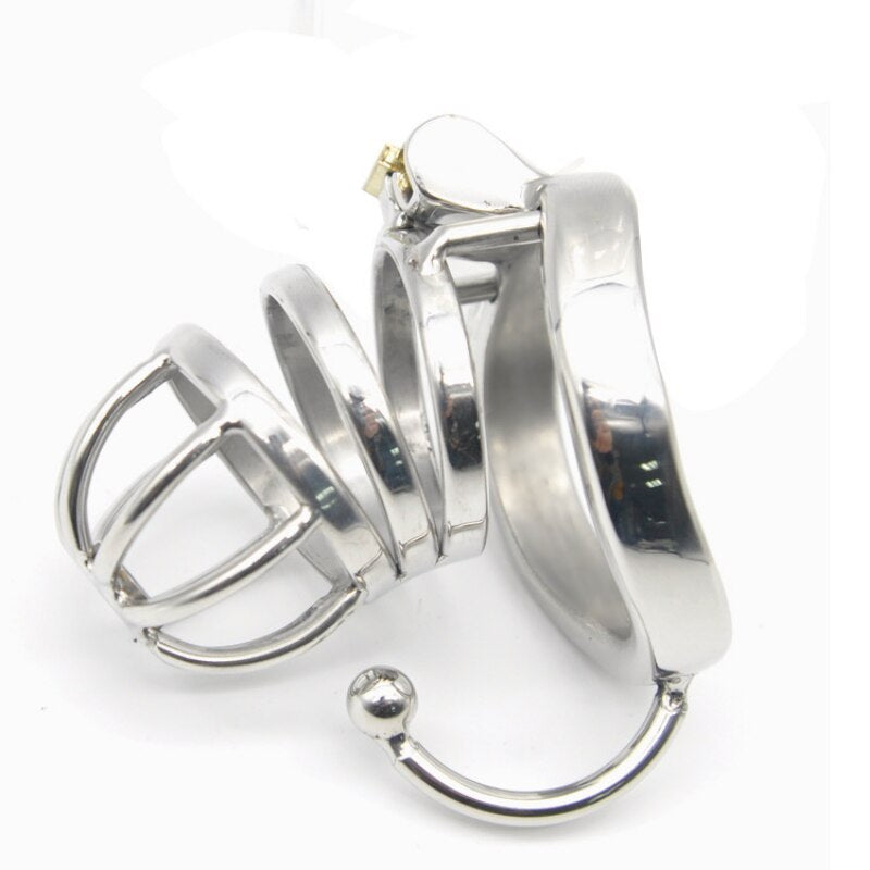 Male Chastity Cock Cage: Stainless Steel Hollow Breathable Sleeve with Urinary Catheter Tube Lock - ChastityBondage