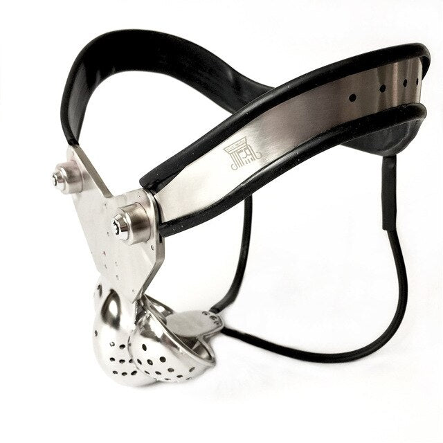 BDSM Restraint: Male Chastity Belt with Double-Wire Locking Panties, Curved Waist, and Scrotum Cage - ChastityBondage