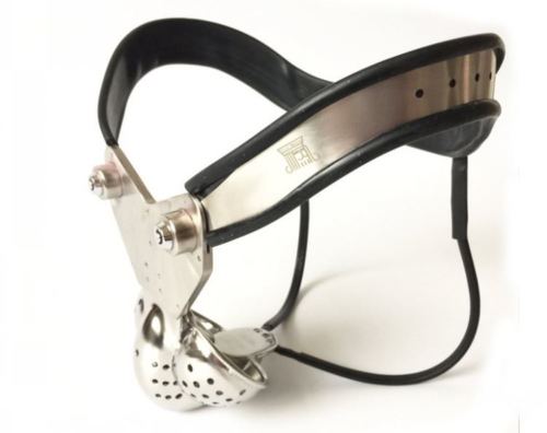 BDSM Restraint: Male Chastity Belt with Double-Wire Locking Panties, Curved Waist, and Scrotum Cage - ChastityBondage