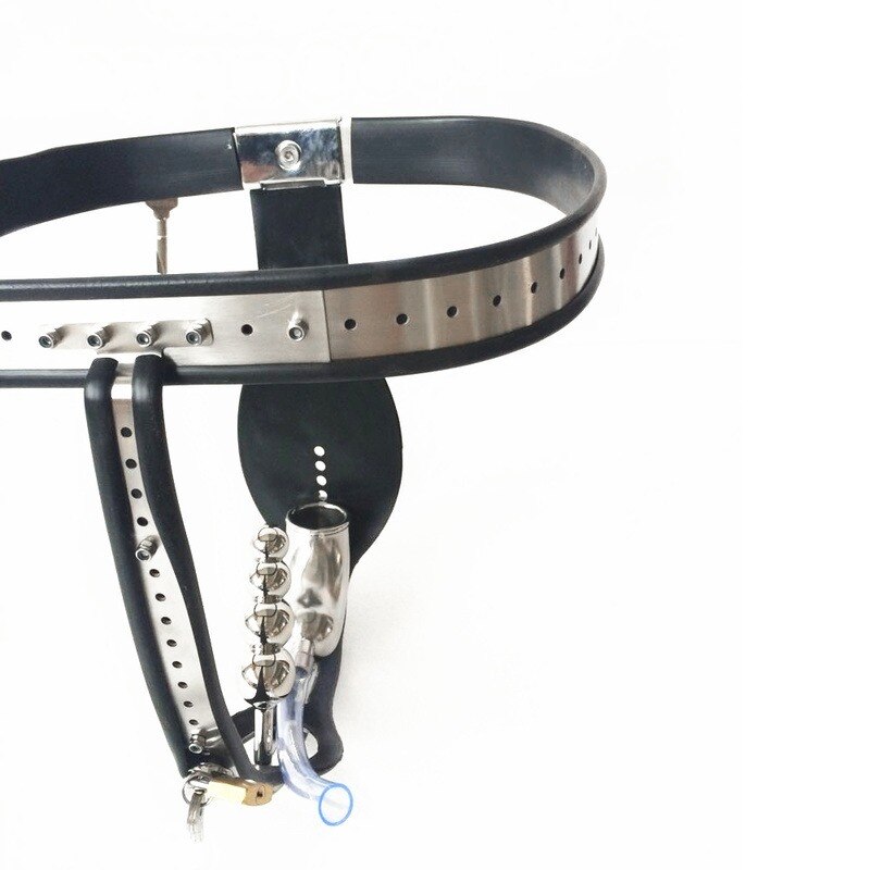 Stainless Steel Male Chastity Belt with T-Belt Device, Neck Collar, Thigh Ring, and Scrotum Restraint - ChastityBondage