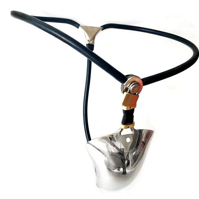 Cock Cage Chastity Belt: Stainless Steel Male Slave Panties with Thigh Cuffs, Chain Shield, and Locking Design - ChastityBondage