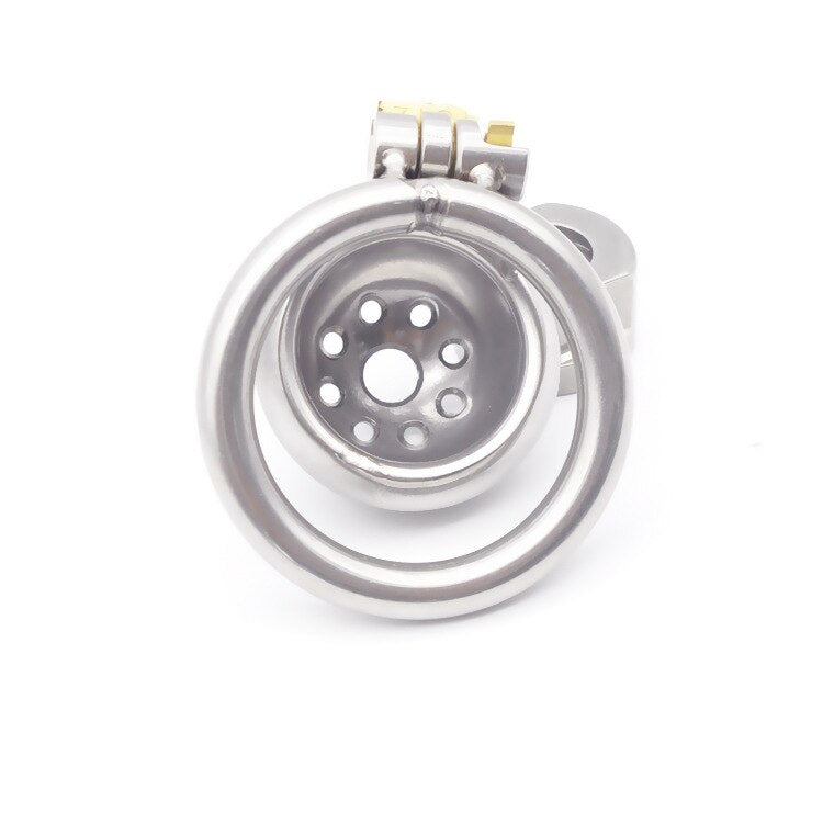 Super Small Chastity Cage For Men: Stainless Steel Cock Cage with Urinary Catheter and Penis Ring - ChastityBondage