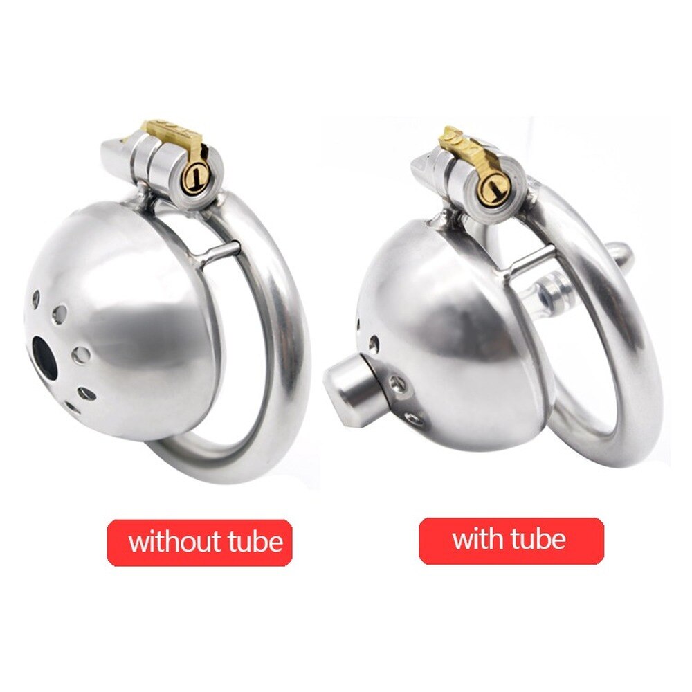 Super Small Chastity Cage For Men: Stainless Steel Cock Cage with Urinary Catheter and Penis Ring - ChastityBondage