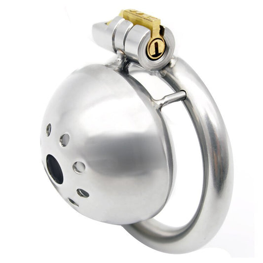 Super Small Chastity Cage For Men: Stainless Steel Cock Cage with Urinary Catheter and Penis Ring - ChastityBondage
