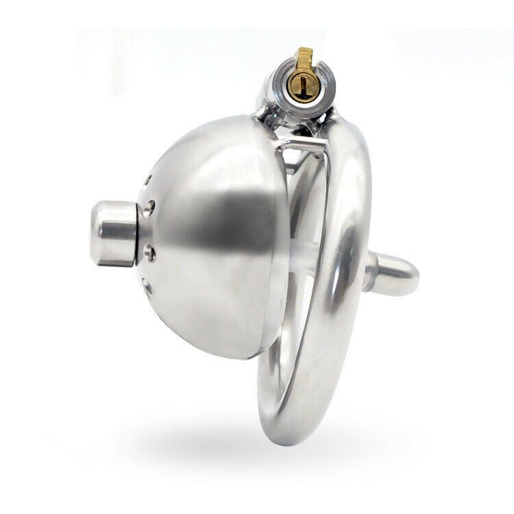 Super Small Chastity Cage For Men: Stainless Steel Cock Cage with Urinary Catheter and Penis Ring - ChastityBondage