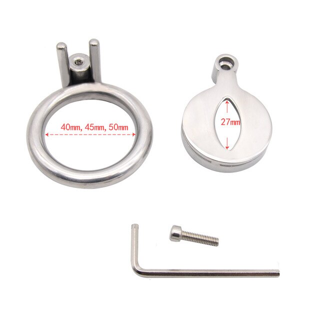 Sissy Flat Chastity Cage- Super Small Metal Cock Cage- AntiOff Penis Ring Urinary Hole - ChastityBondage