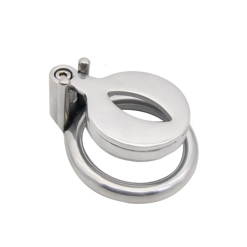 Sissy Flat Chastity Cage- Super Small Metal Cock Cage- AntiOff Penis Ring Urinary Hole - ChastityBondage