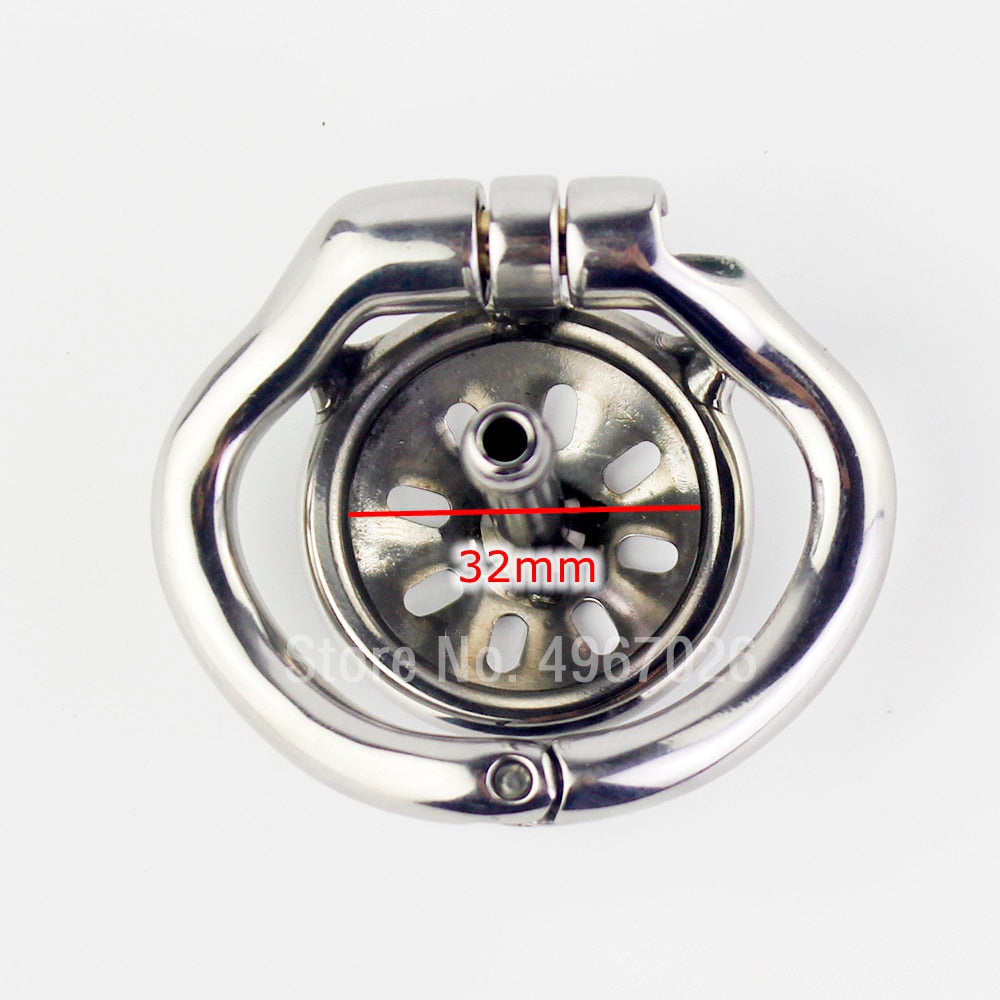 Inverted Chastity Cage with Catheter For Men - Stainless Steel Cock Cage - ChastityBondage