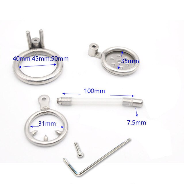 Flat Penis Cage Chastity Device for Men: Small Stainless Steel with Anti-Off Ring and Urethral Catheter - ChastityBondage