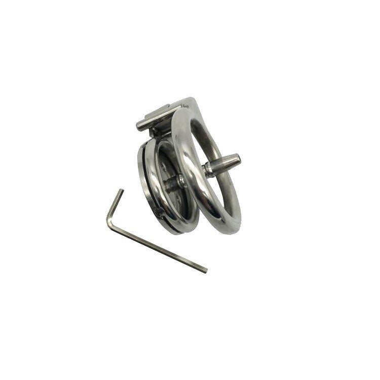 Flat Penis Cage Chastity Device for Men: Small Stainless Steel with Anti-Off Ring and Urethral Catheter - ChastityBondage