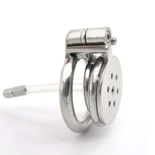 Flat Penis Cage Chastity Device for Men: Small Stainless Steel with Anti-Off Ring and Urethral Catheter - ChastityBondage