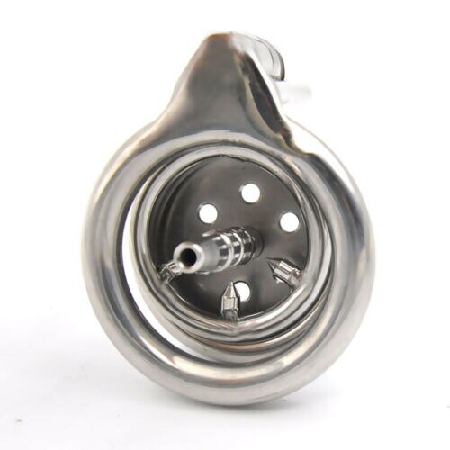 Flat Penis Cage Chastity Device for Men: Small Stainless Steel with Anti-Off Ring and Urethral Catheter - ChastityBondage