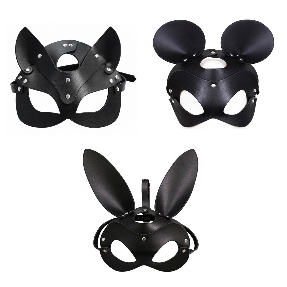 BDSM Animal Ears Harness Mask: Unisex PU Leather Restraint for Erotic –  ChastityBondage
