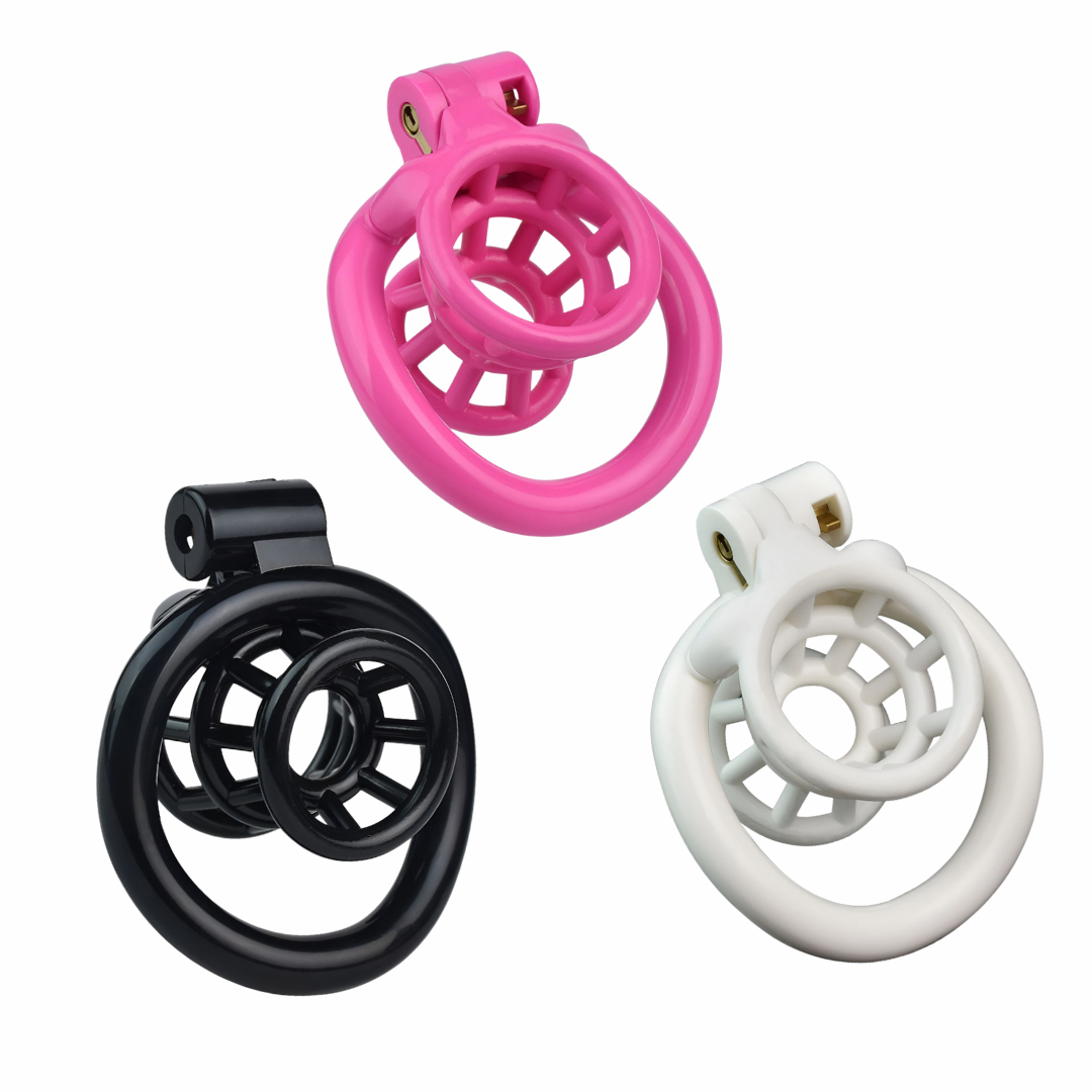 Resin Negative Chastity Cage with 4 Rings - Black/Pink/White - ChastityBondage