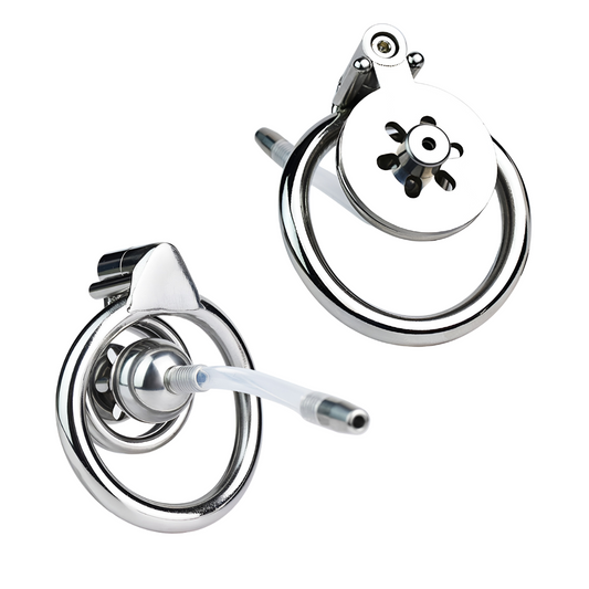 Micro Flat Inverted Chastity Cage with Silicone Urethral Catheter Negative Cock Cage