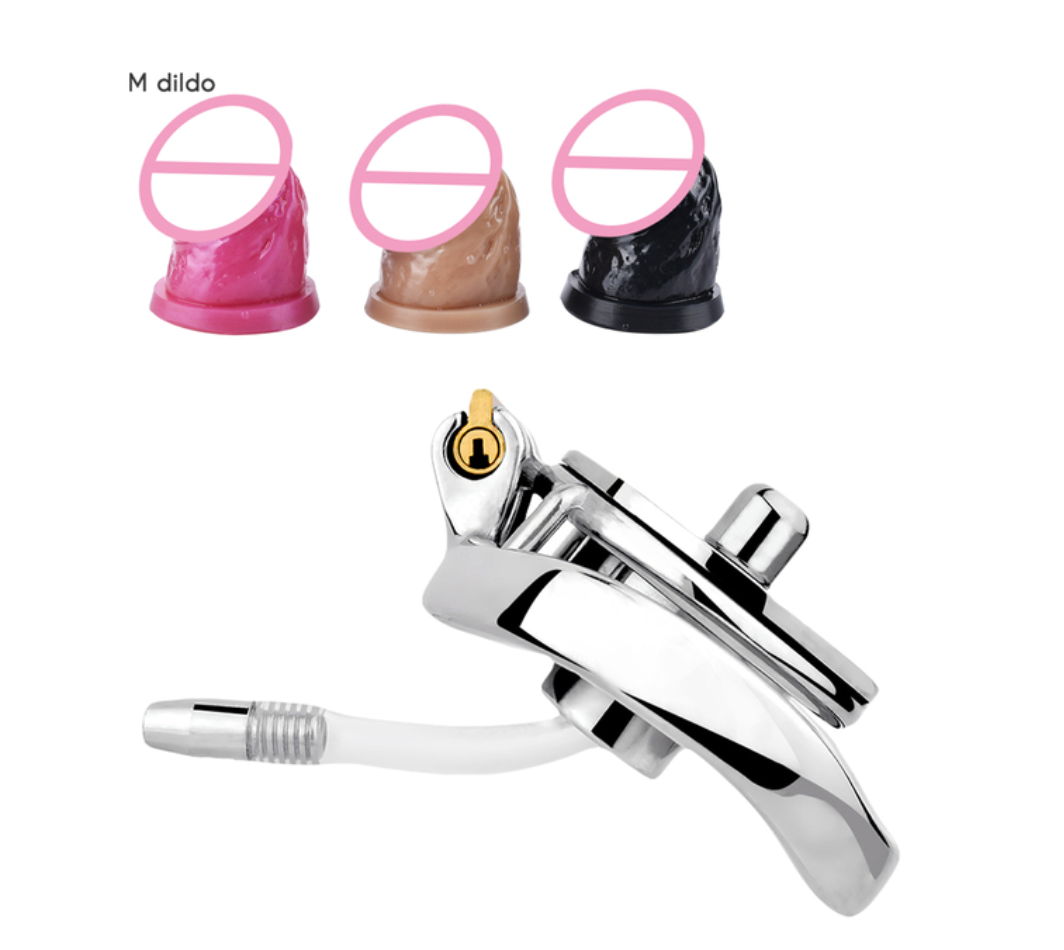 Inverted Chastity Cage with Dildo and Silicone Urethral Tube - KeepMeLocked