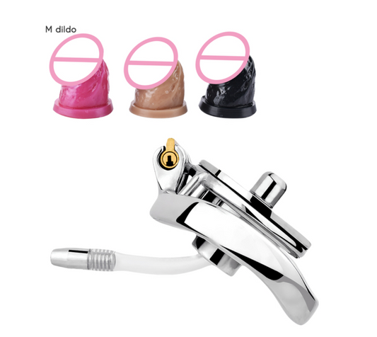 Inverted Chastity Cage with Dildo and Silicone Urethral Tube - KeepMeLocked