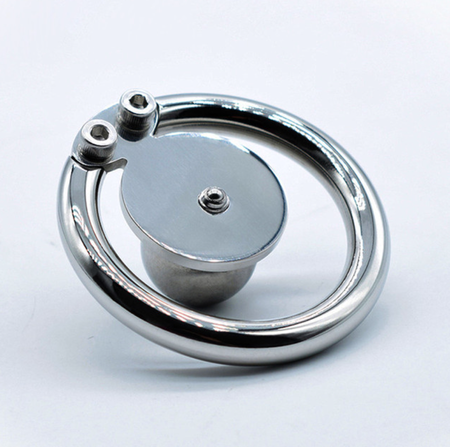 Flat Disc Inverted Chastity Cage with Steel Ball and Silicone Urethral Plug - KeepMeLocked