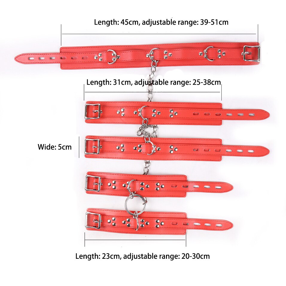 BDSM Neck Collar to Hand Restraint Set: PU Leather Cuffs with Chain for Body Bondage and Adult Games - ChastityBondage