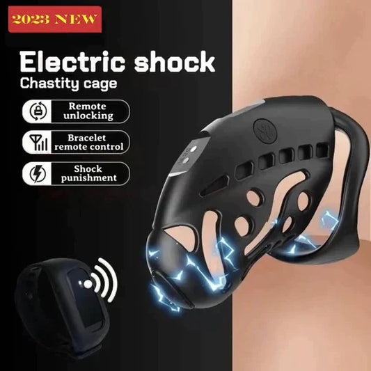 Wireless Remote Electric Shock Chastity Cage Set - ChastityBondage