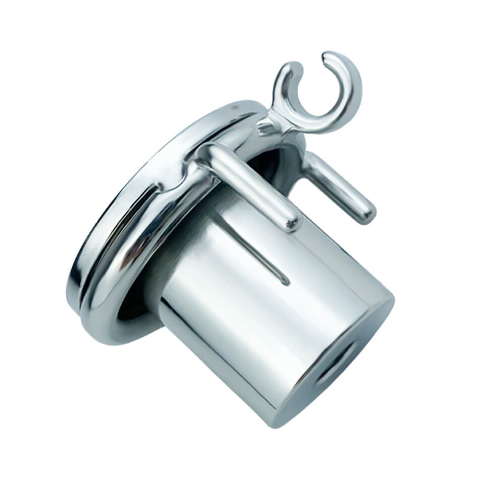 Stainless Steel Flat Chastity Cage with a Built-in Catheter - ChastityBondage
