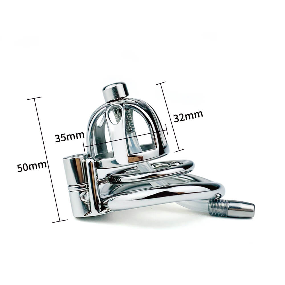 Male Stainless Steel Chastity Cage With Silicone/Metal Urethral Tube - ChastityBondage