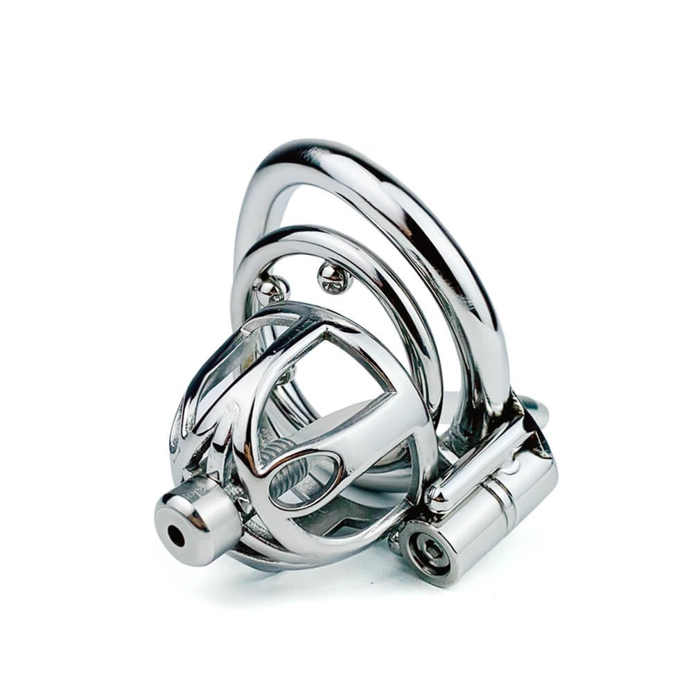 Male Stainless Steel Chastity Cage With Silicone/Metal Urethral Tube - ChastityBondage